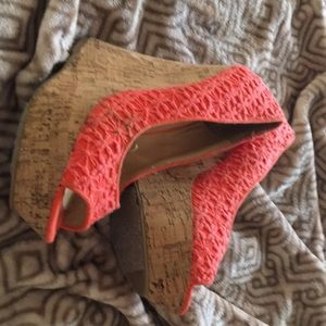 Orange lacey wedges